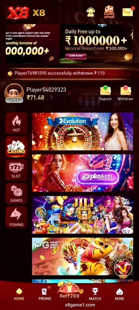 Illustrative casino directory with Evolution, Playtech, JILI and Pocket Games Soft tiles